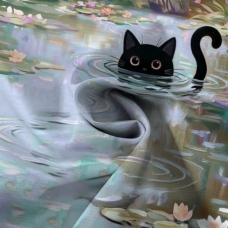 Buddha Stones 睡蓮と黒猫柄のボタンが付いた通気性の良いメンズ半袖シャツ - image 8