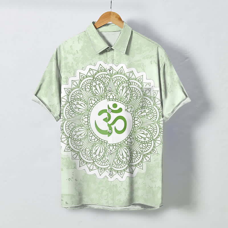 Buddha Stones オムマンダラ柄ボタン付き通気性メンズ半袖シャツ - 甘露 - US/UK/AU48、 EU58 (4XL) - image 3