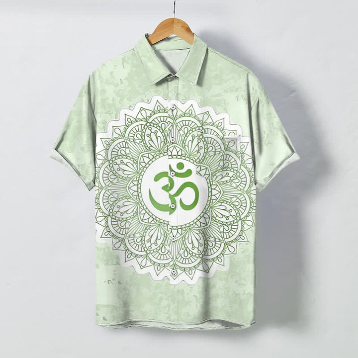 Buddha Stones オムマンダラ柄ボタン付き通気性メンズ半袖シャツ - 甘露 - US/UK/AU48、 EU58 (4XL) - image 3