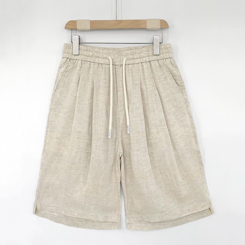 Buddha Stones 夏物カジュアルミニマリストドローストリング無地メンズショートパンツ（ポケット付き） - リネン - US/UK/AU46、 EU56 (5XL) - image 8