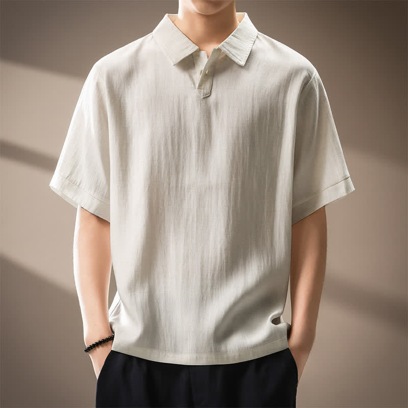 Buddha Stones 夏物カジュアルミニマリストボタンアップ無地メンズ半袖シャツ - リネン - US/UK/AU44、 EU54 (4XL) - image 0
