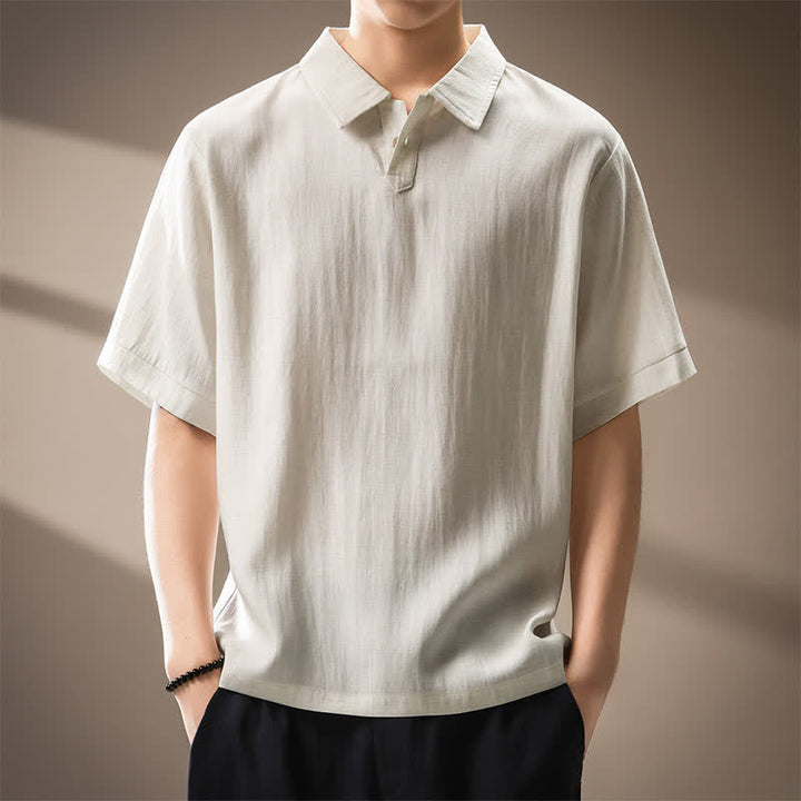 Buddha Stones 夏物カジュアルミニマリストボタンアップ無地メンズ半袖シャツ - リネン - US/UK/AU44、 EU54 (4XL) - image 0
