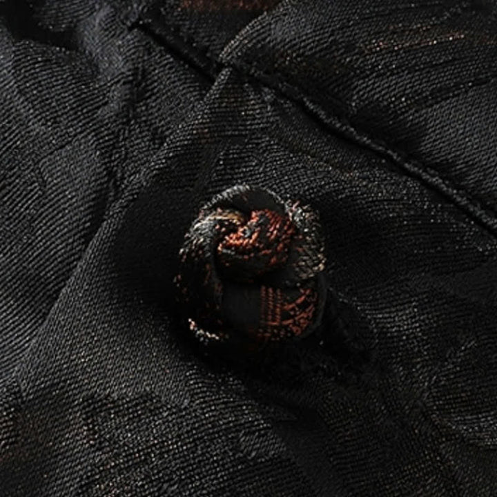 Buddha Stones 春夏向け唐風カジュアルマンダリンカラー竹蝶柄メンズ半袖シャツ - image 6