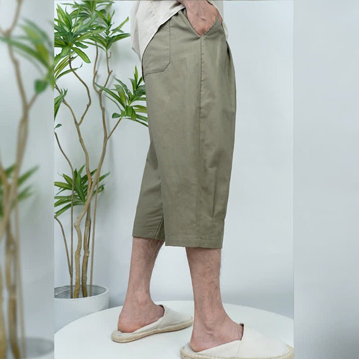 Buddha Stones 夏物カジュアルヴィンテージドローストリング無地メンズハーレムパンツ（ポケット付き） - image 3
