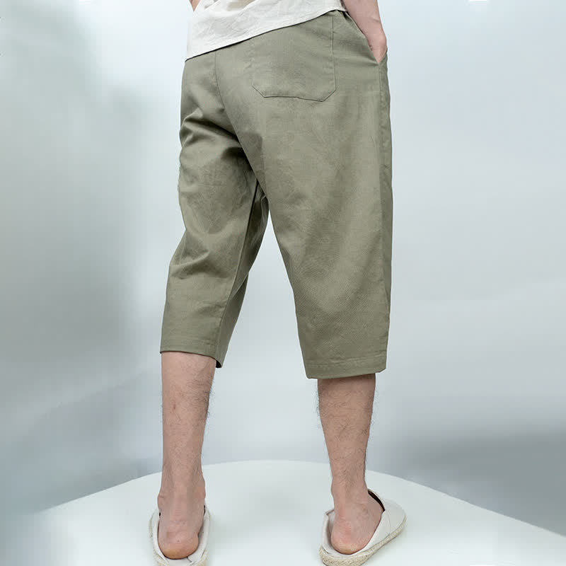 Buddha Stones 夏物カジュアルヴィンテージドローストリング無地メンズハーレムパンツ（ポケット付き） - image 4