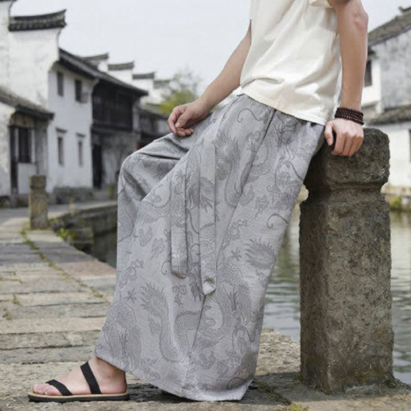 Buddha Stones 夏物カジュアル唐草風ドローストリングドラゴンアンクルパンツメンズワイドレッグパンツ - image 31