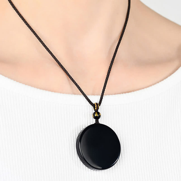 Buddha Stones 黒曜石の丸型プロテクション編み込みロープネックレス - image 13