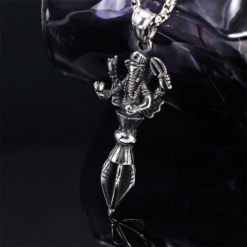 Buddha Stones ステンレススチール製ガネーシャ・ヴァジュラ・スピリチュアルパワーペンダントネックレス - image 1