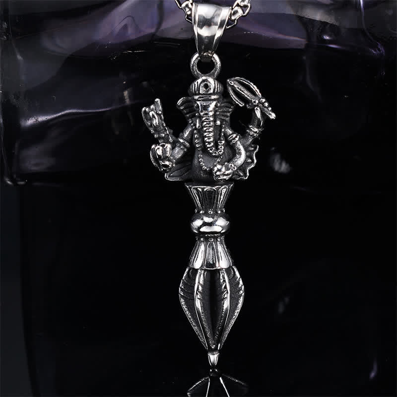 Buddha Stones ステンレススチール製ガネーシャ・ヴァジュラ・スピリチュアルパワーペンダントネックレス - image 2