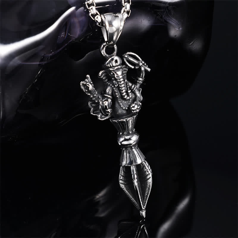 Buddha Stones ステンレススチール製ガネーシャ・ヴァジュラ・スピリチュアルパワーペンダントネックレス - ガネーシャ（力♥知恵） - image 0