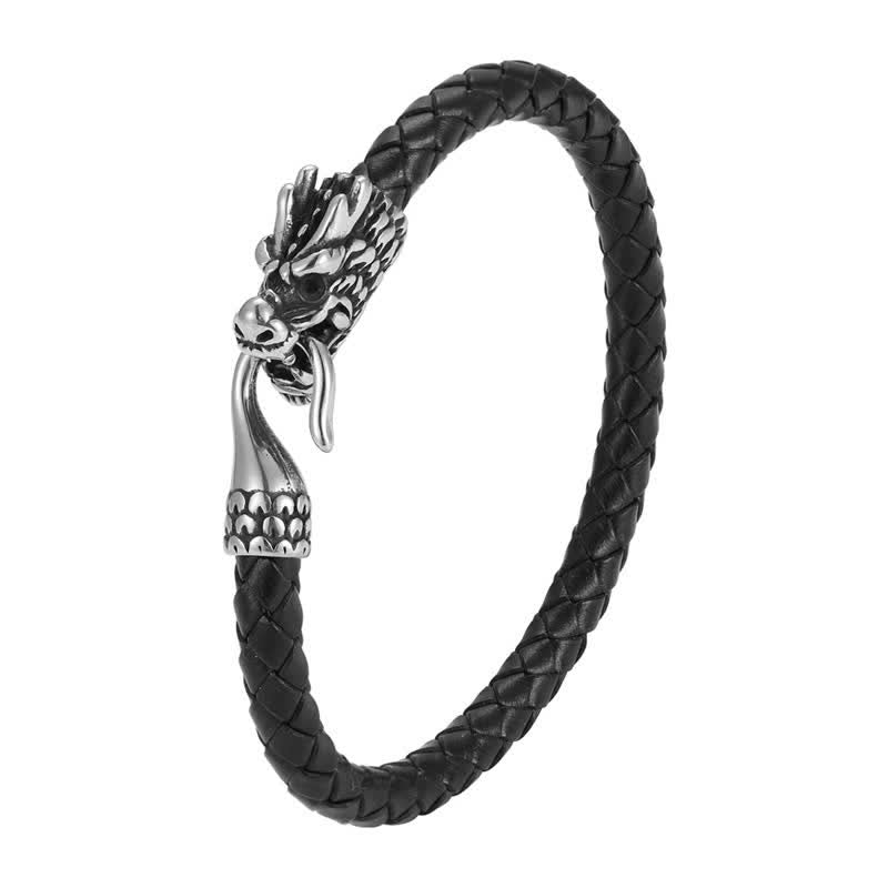 Buddha Stones 編み込みレザーのドラゴンストレングスパンクブレスレット - image 2