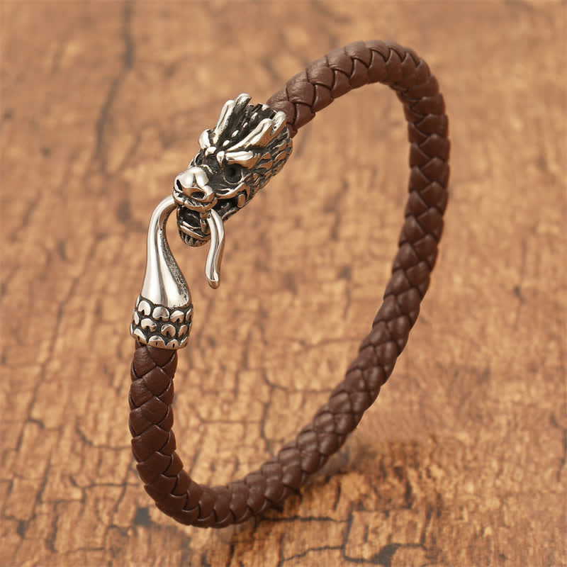 Buddha Stones 編み込みレザーのドラゴンストレングスパンクブレスレット - コーヒー - 7.9～8.3インチ（20～21cm） - image 6