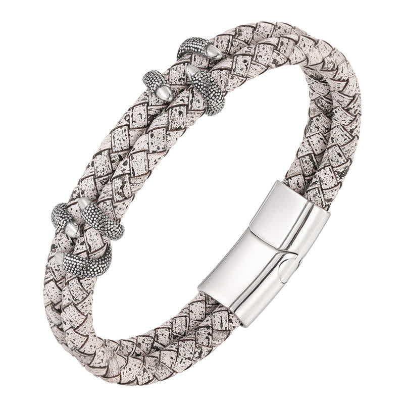 Buddha Stones 編み込みレザー製ドラゴンクロー強度ステンレススチールブレスレット - image 10