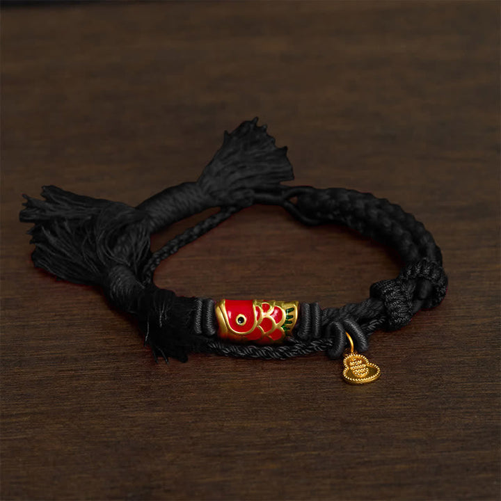Buddha Stones 合金製鯉ペンダント成就レトロ二連ブレスレット - 黒 - image 5