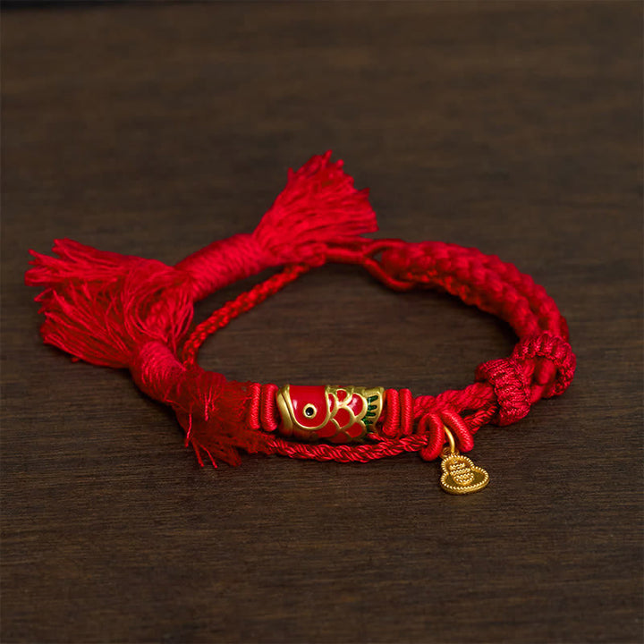 Buddha Stones 合金製鯉ペンダント成就レトロ二連ブレスレット - 赤 - image 4
