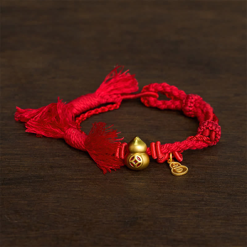 Buddha Stones 合金製ひょうたん型中国コインひょうたんペンダント 富の二重赤紐ブレスレット - 赤 - image 4
