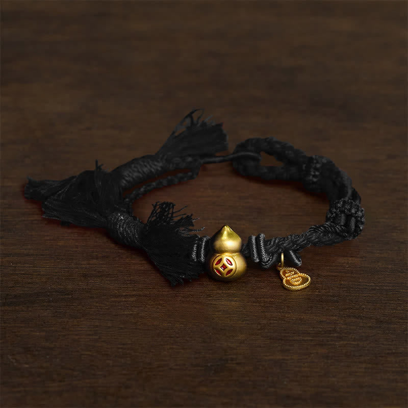 Buddha Stones 合金製ひょうたん型中国コインひょうたんペンダント 富の二重赤紐ブレスレット - 黒 - image 5