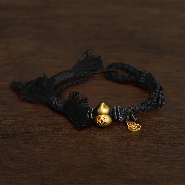 Buddha Stones 合金製ひょうたん型中国コインひょうたんペンダント 富の二重赤紐ブレスレット - 黒 - image 5