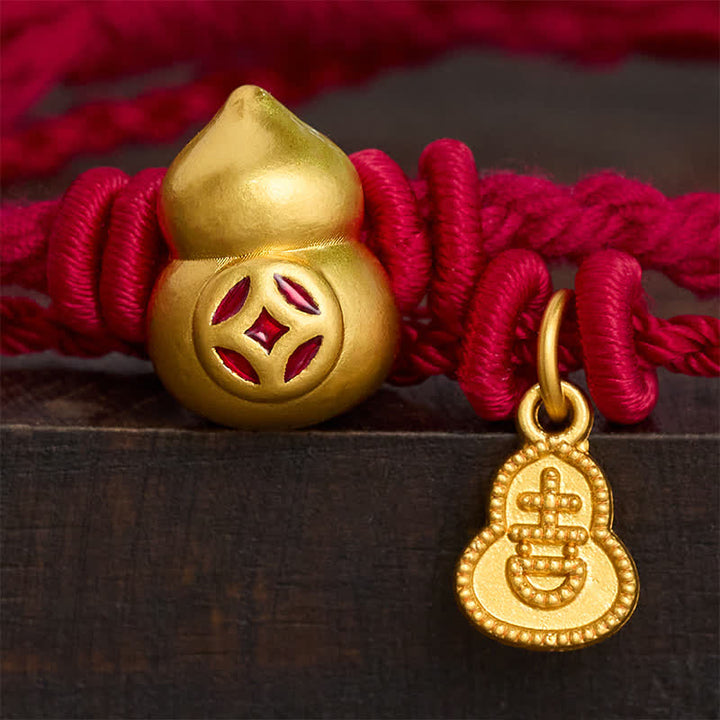 Buddha Stones 合金製ひょうたん型中国コインひょうたんペンダント 富の二重赤紐ブレスレット - image 3