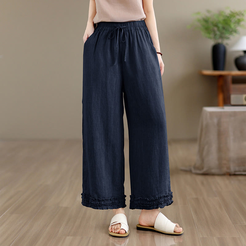 Buddha Stones 夏物カジュアルドローストリング無地クロップドパンツレディースハーレムパンツポケット付き - 海軍 - US8-10, UK/AU12-14, EU40-42 （2XL） - image 10