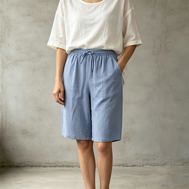 Buddha Stonesサマーカジュアル ドローストリング 無地 バミューダショーツ レディース ストレートレッグパンツ ポケット付き - image 17