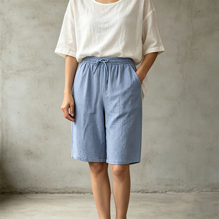 Buddha Stonesサマーカジュアル ドローストリング 無地 バミューダショーツ レディース ストレートレッグパンツ ポケット付き - image 17