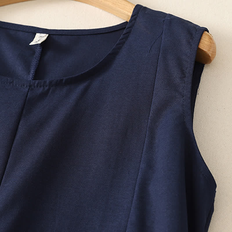 Buddha Stones 夏物ミニマリストベーシック無地クルーネックタンクトップレディースノースリーブTシャツ - image 3