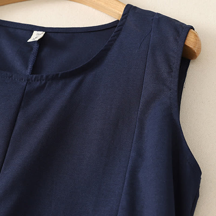 Buddha Stones 夏物ミニマリストベーシック無地クルーネックタンクトップレディースノースリーブTシャツ - image 3