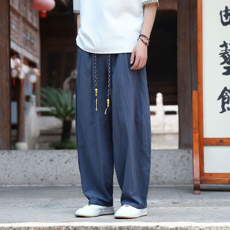 Buddha Stones 夏物カジュアルミニマリストドローストリング無地アンクルパンツメンズストレートレッグパンツポケット付き - image 11