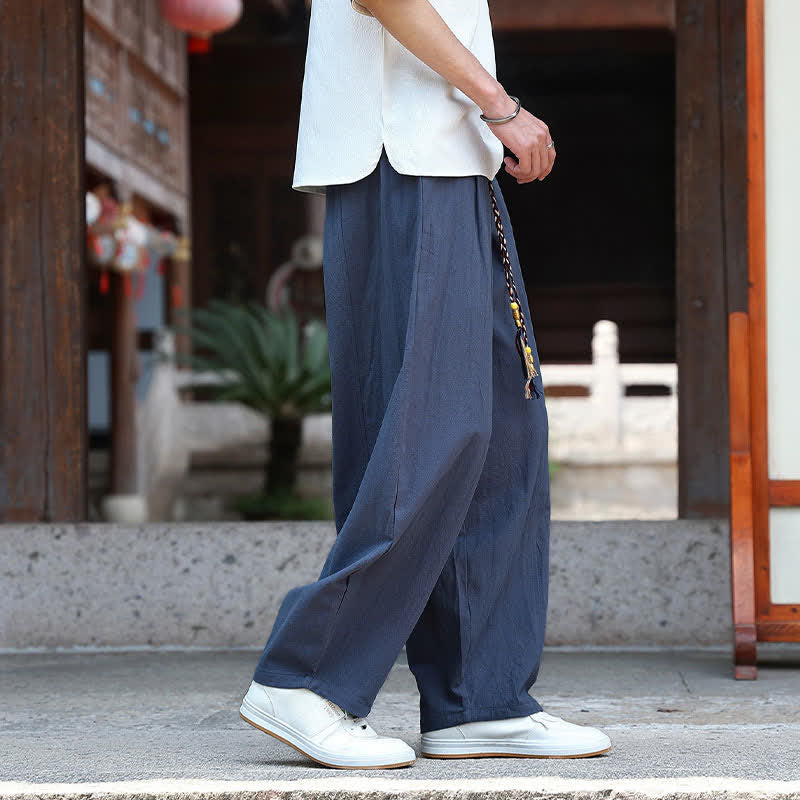 Buddha Stones 夏物カジュアルミニマリストドローストリング無地アンクルパンツメンズストレートレッグパンツポケット付き - image 13