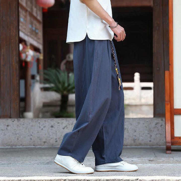Buddha Stones 夏物カジュアルミニマリストドローストリング無地アンクルパンツメンズストレートレッグパンツポケット付き - image 13