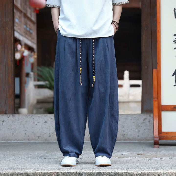 Buddha Stones 夏物カジュアルミニマリストドローストリング無地アンクルパンツメンズストレートレッグパンツポケット付き - image 12