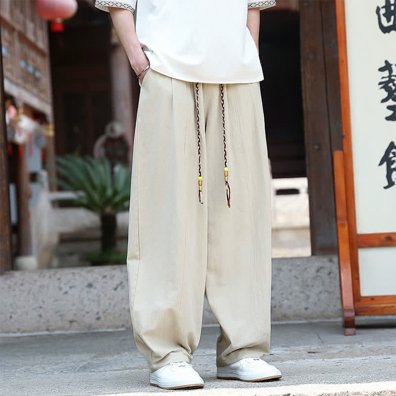 Buddha Stones 夏物カジュアルミニマリストドローストリング無地アンクルパンツメンズストレートレッグパンツポケット付き - image 1