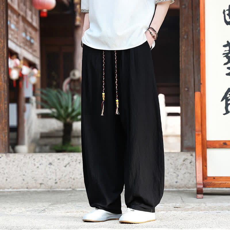 Buddha Stones 夏物カジュアルミニマリストドローストリング無地アンクルパンツメンズストレートレッグパンツポケット付き - image 8