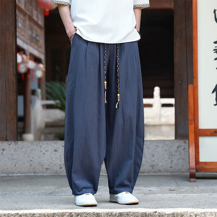 Buddha Stones 夏物カジュアルミニマリストドローストリング無地アンクルパンツメンズストレートレッグパンツポケット付き - ミッドナイトブルー - US/UK/AU46, EU56 （5XL） - image 10