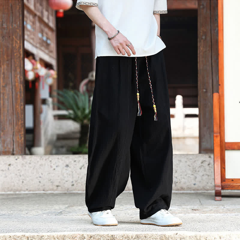 Buddha Stones 夏物カジュアルミニマリストドローストリング無地アンクルパンツメンズストレートレッグパンツポケット付き - image 6