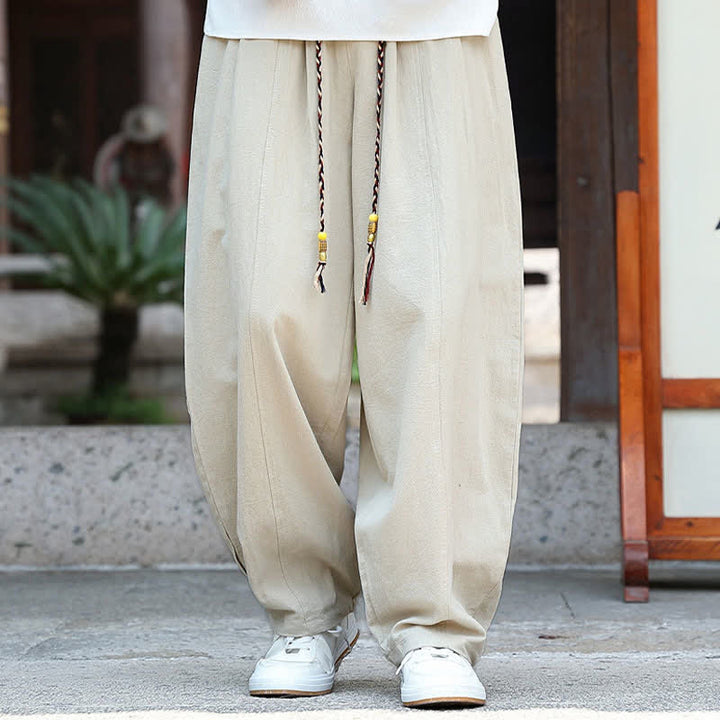 Buddha Stones 夏物カジュアルミニマリストドローストリング無地アンクルパンツメンズストレートレッグパンツポケット付き - image 4
