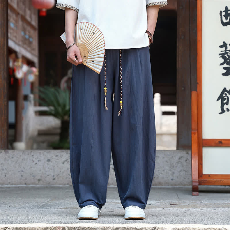 Buddha Stones 夏物カジュアルミニマリストドローストリング無地アンクルパンツメンズストレートレッグパンツポケット付き - image 14