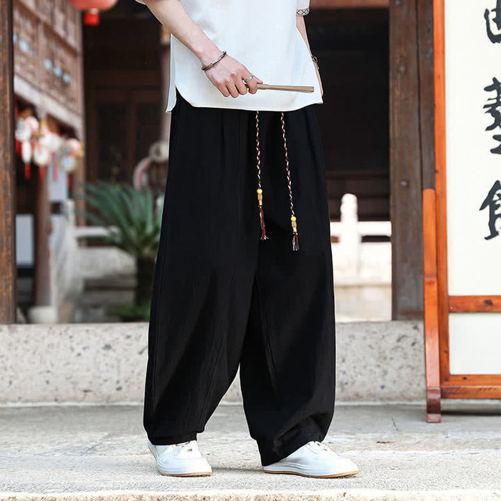 Buddha Stones 夏物カジュアルミニマリストドローストリング無地アンクルパンツメンズストレートレッグパンツポケット付き - image 7