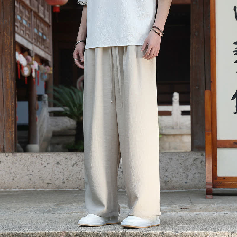 Buddha Stones 夏物カジュアルミニマリストドローストリングゴムウエスト無地アンクルパンツメンズストレートレッグパンツポケット付き - image 4