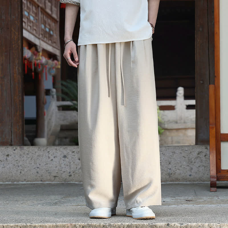 Buddha Stones 夏物カジュアルミニマリストドローストリングゴムウエスト無地アンクルパンツメンズストレートレッグパンツポケット付き - image 3