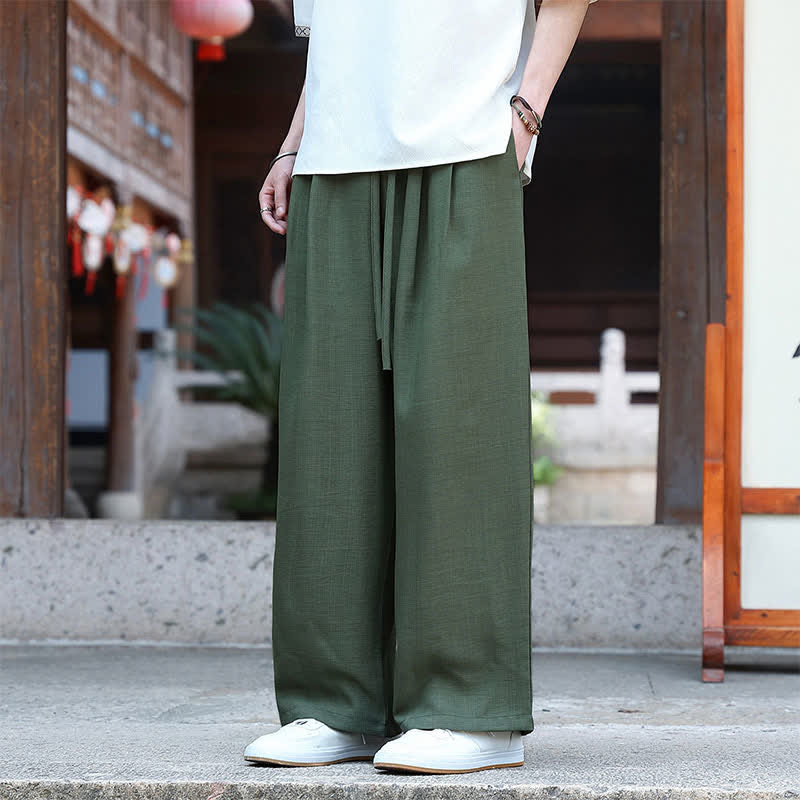 Buddha Stones 夏物カジュアルミニマリストドローストリングゴムウエスト無地アンクルパンツメンズストレートレッグパンツポケット付き - image 14