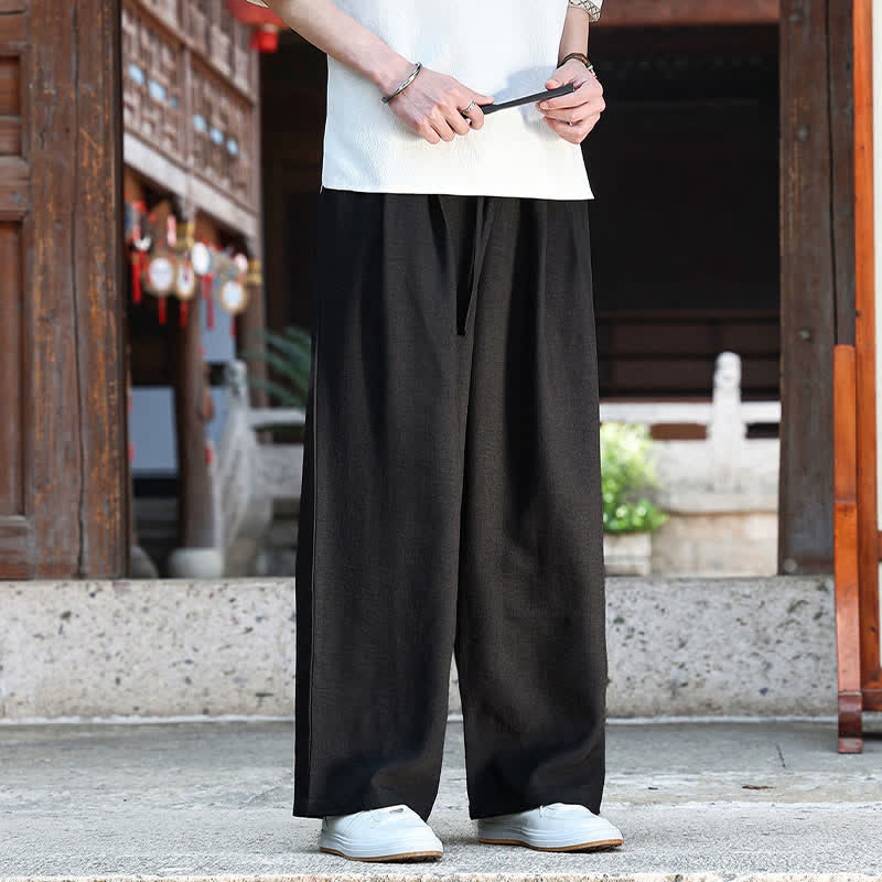 Buddha Stones 夏物カジュアルミニマリストドローストリングゴムウエスト無地アンクルパンツメンズストレートレッグパンツポケット付き - image 7