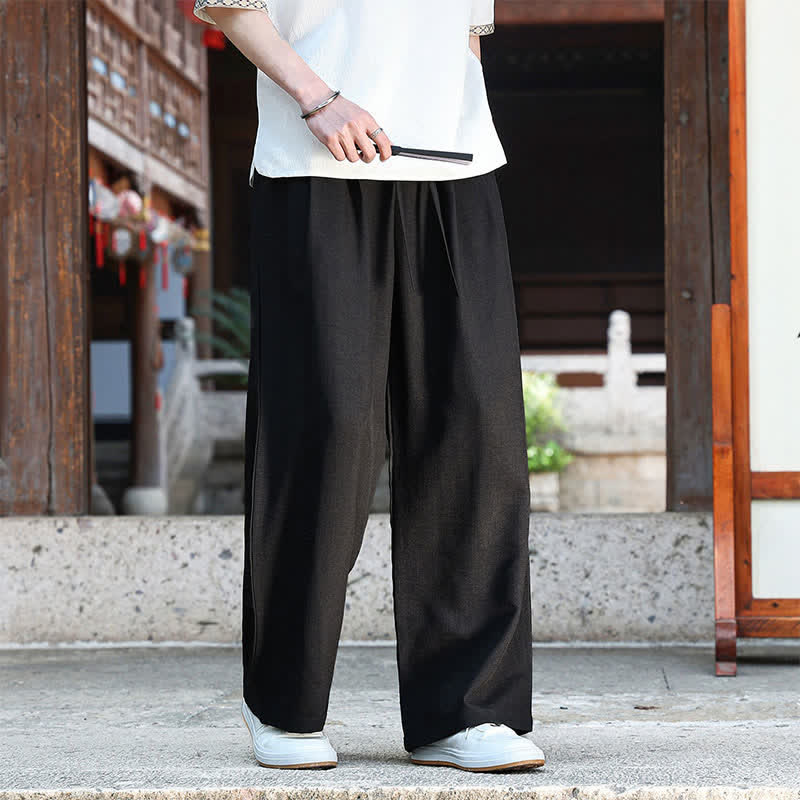Buddha Stones 夏物カジュアルミニマリストドローストリングゴムウエスト無地アンクルパンツメンズストレートレッグパンツポケット付き - image 10