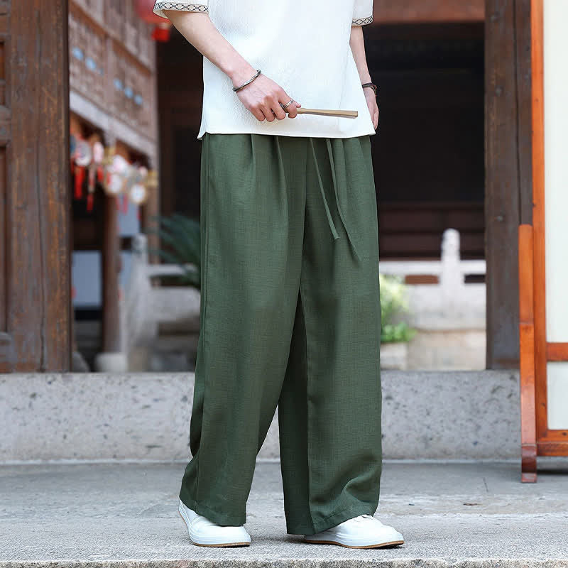 Buddha Stones 夏物カジュアルミニマリストドローストリングゴムウエスト無地アンクルパンツメンズストレートレッグパンツポケット付き - image 12
