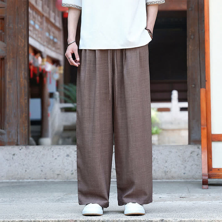 Buddha Stones 夏物カジュアルミニマリストドローストリングゴムウエスト無地アンクルパンツメンズストレートレッグパンツポケット付き - 茶色 - US/UK/AU46, EU56 （5XL） - image 15