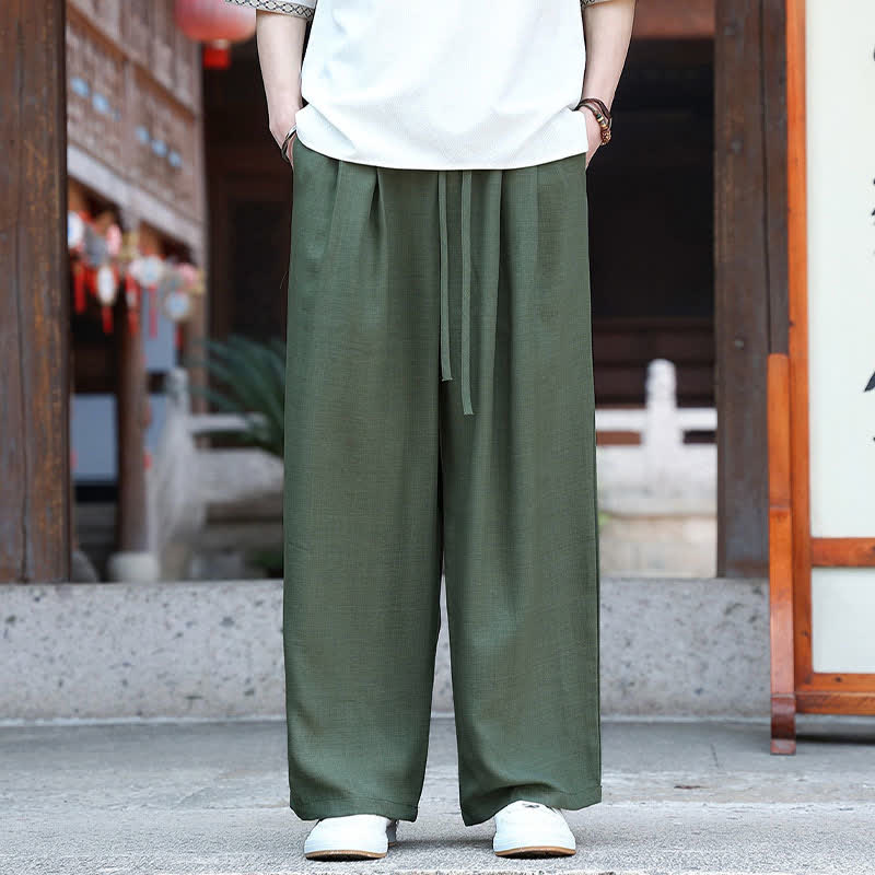 Buddha Stones 夏物カジュアルミニマリストドローストリングゴムウエスト無地アンクルパンツメンズストレートレッグパンツポケット付き - ダークオリーブグリーン - US/UK/AU46, EU56 （5XL） - image 11