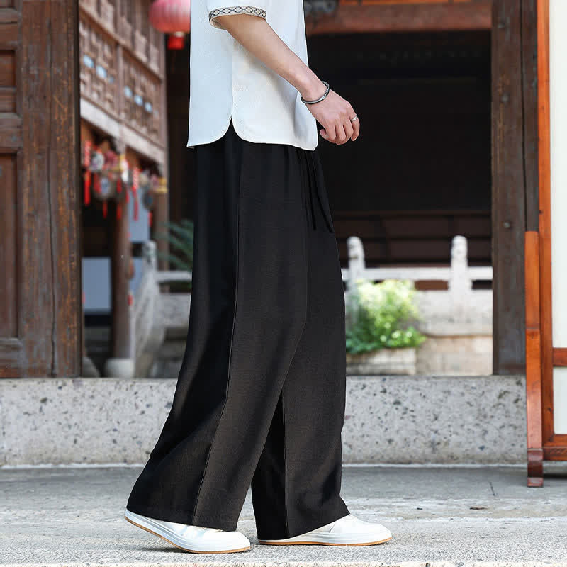 Buddha Stones 夏物カジュアルミニマリストドローストリングゴムウエスト無地アンクルパンツメンズストレートレッグパンツポケット付き - image 9