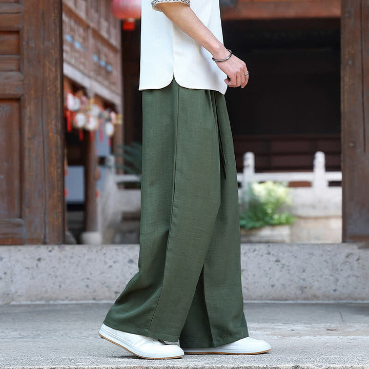 Buddha Stones 夏物カジュアルミニマリストドローストリングゴムウエスト無地アンクルパンツメンズストレートレッグパンツポケット付き - image 13