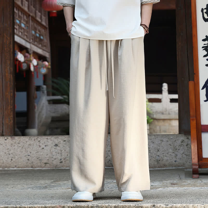 Buddha Stones 夏物カジュアルミニマリストドローストリングゴムウエスト無地アンクルパンツメンズストレートレッグパンツポケット付き - image 2